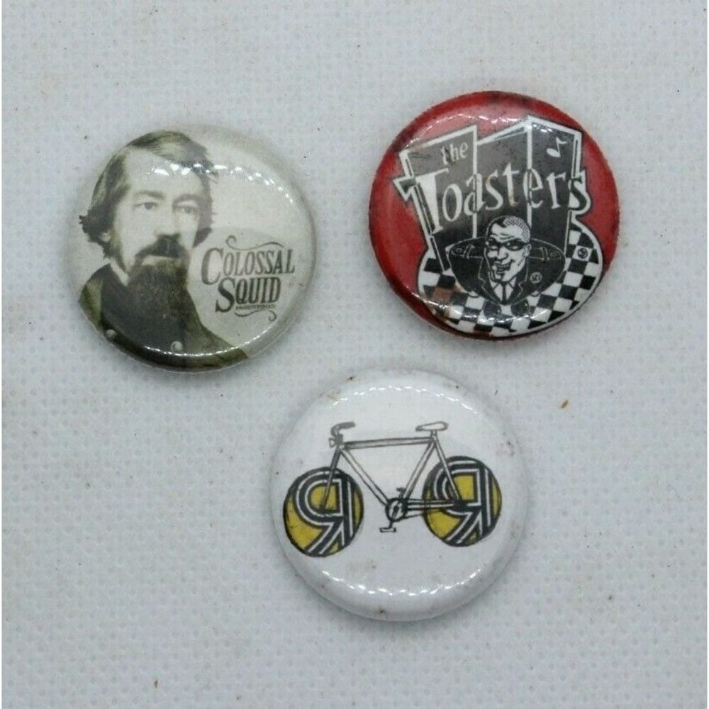 3 Music Band Pins The Toasters Colossal Squid and Bicycle with Double R Vintage